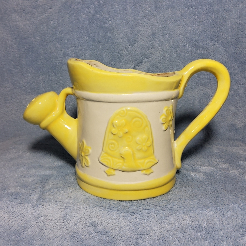Vintage Ceramic Turtle Watering Can Decorative Planter Succulent Yellow & White